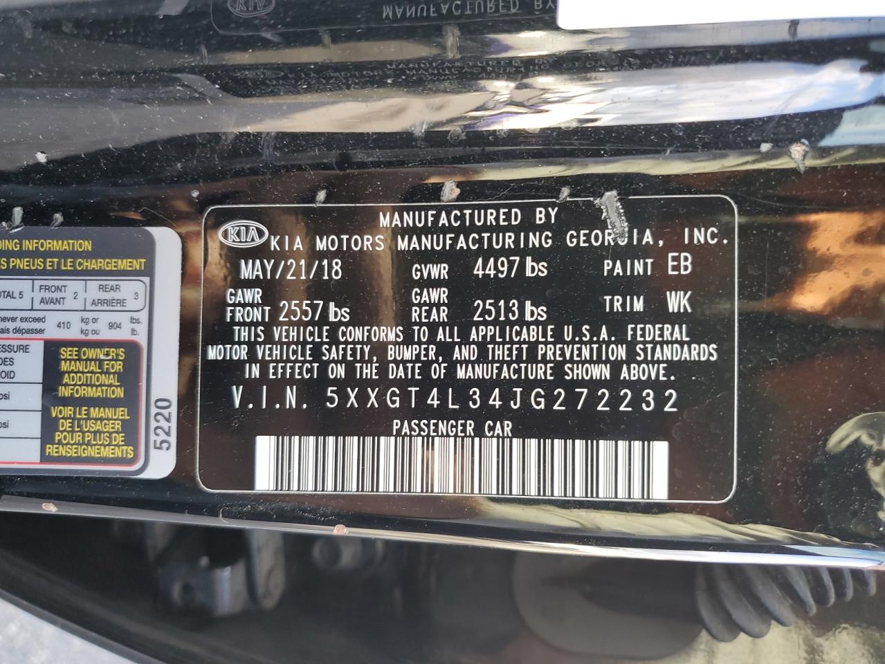 2018 Kia Optima Lx VIN: 5XXGT4L34JG272232 Lot: 90436645