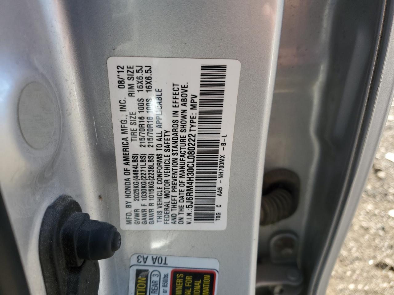 2012 Honda Cr-V Lx VIN: 5J6RM4H30CL080222 Lot: 89694815