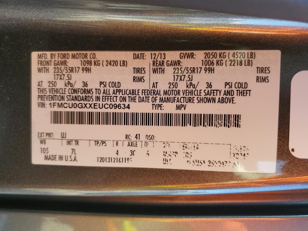 2014 Ford Escape Se VIN: 1FMCU0GXXEUC09634 Lot: 82605855