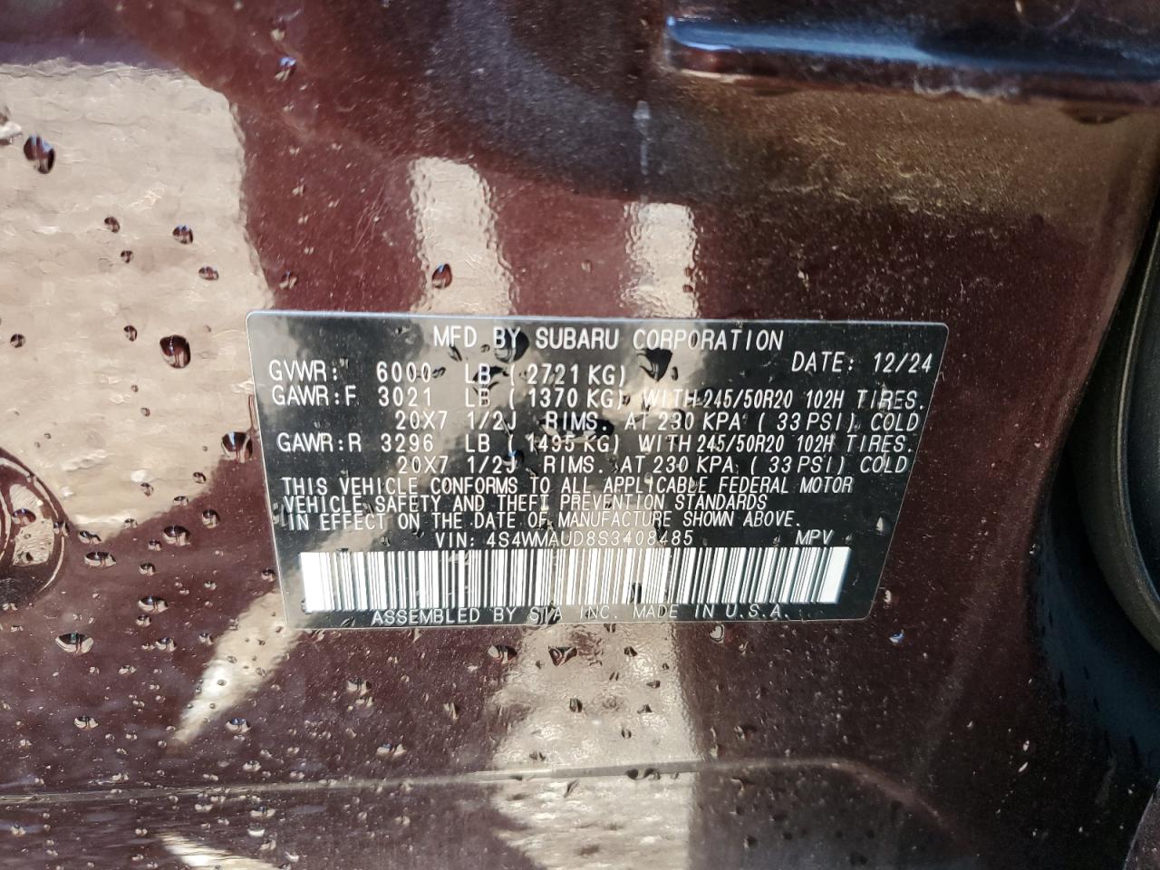 2025 Subaru Ascent Touring VIN: 4S4WMAUD8S3408485 Lot: 85531625