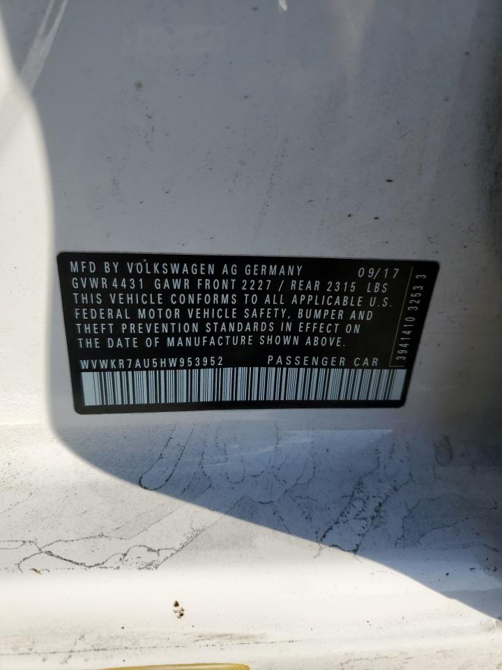 2017 Volkswagen E-Golf Se VIN: WVWKR7AU5HW953952 Lot: 85146735