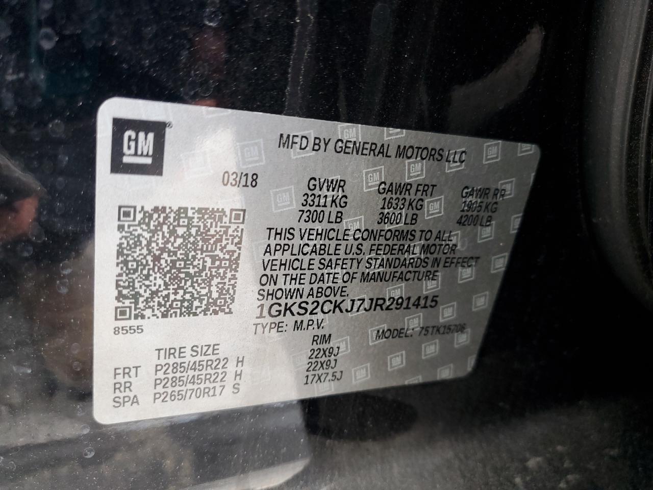 2018 GMC Yukon Denali VIN: 1GKS2CKJ7JR291415 Lot: 86668575