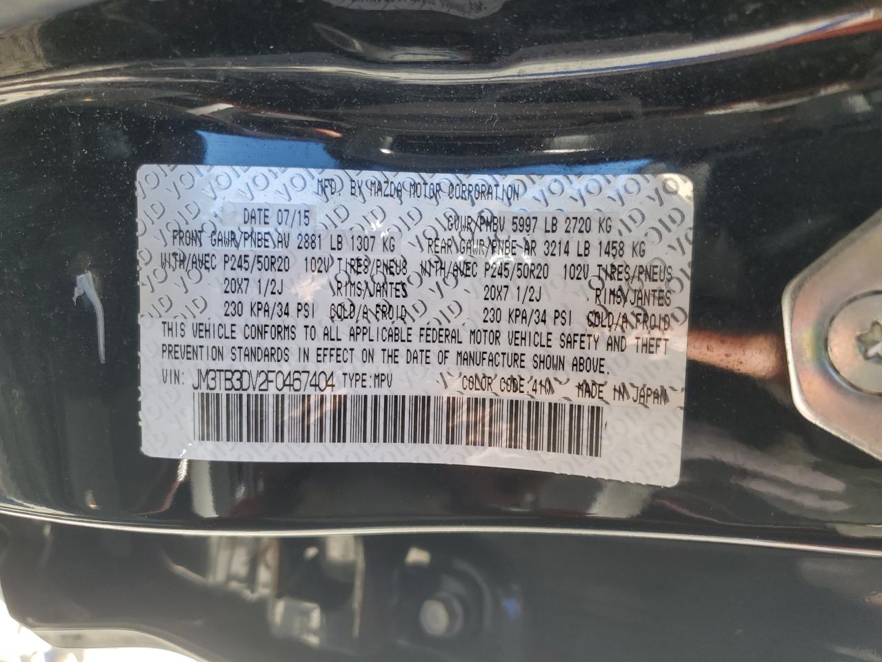 2015 Mazda Cx-9 Grand Touring VIN: JM3TB3DV2F0467404 Lot: 84239505