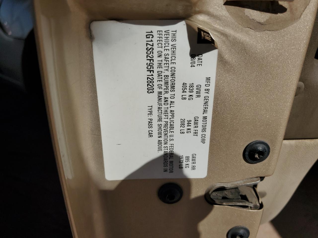 2005 Chevrolet Malibu VIN: 1G1ZS52F95F128203 Lot: 87115975