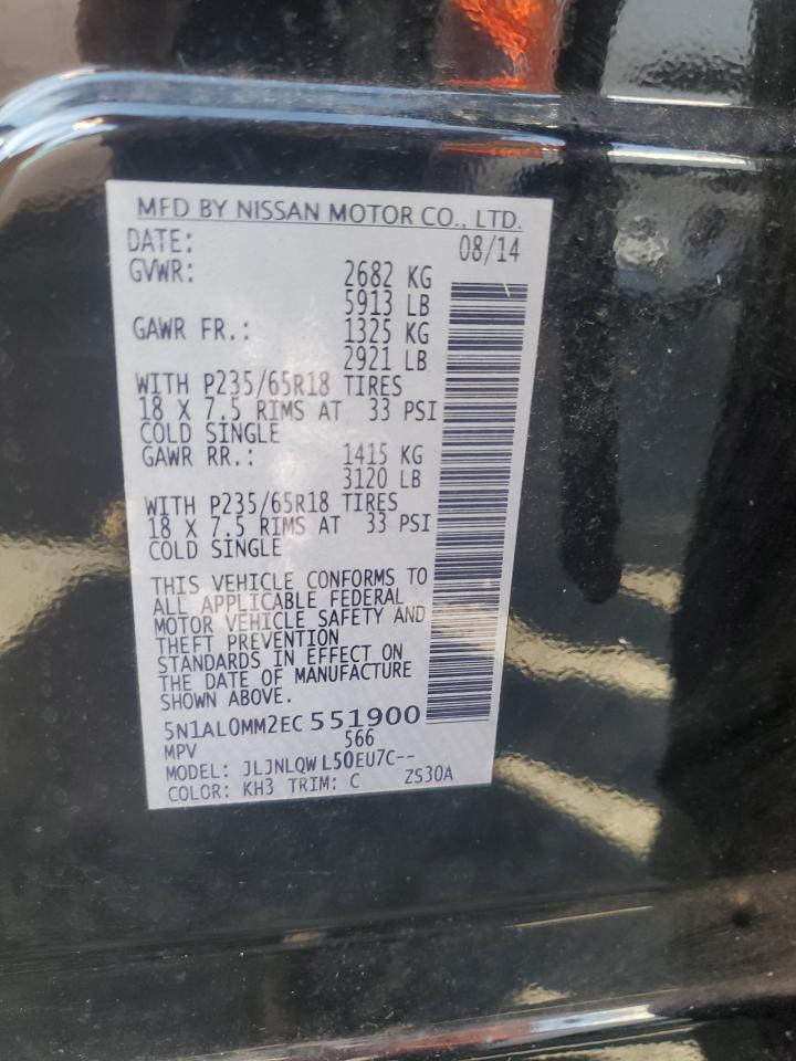 2014 Infiniti Qx60 VIN: 5N1AL0MM2EC551900 Lot: 86102985