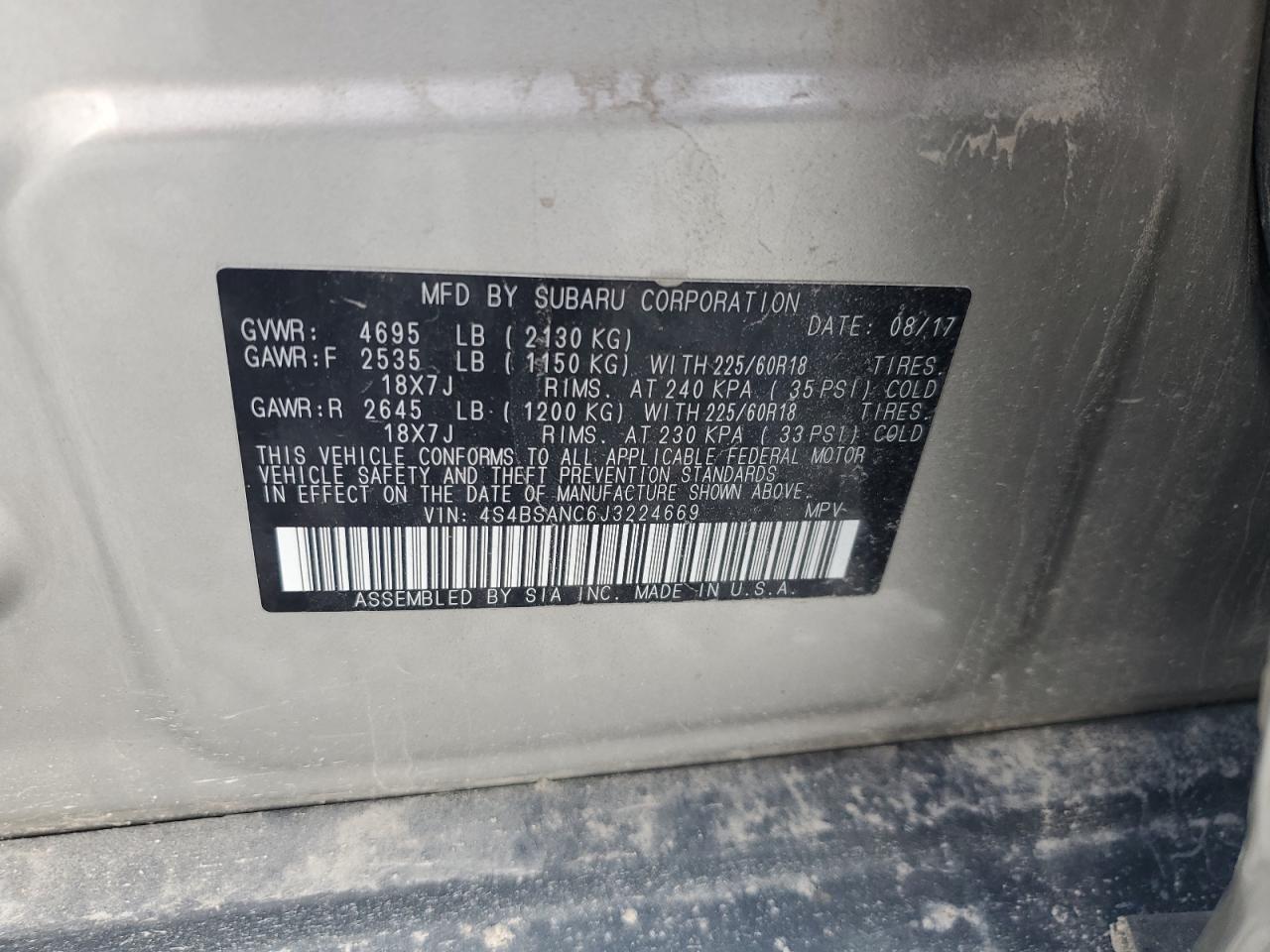 SUBARU OUTBACK 2018 4S4BSANC6J3224669 Photo 13