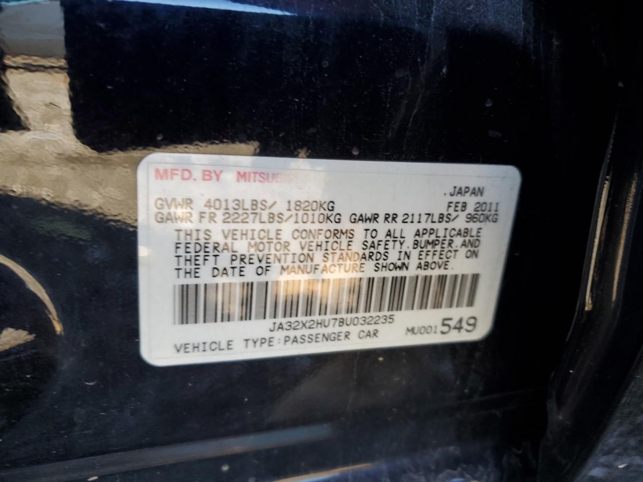 2011 Mitsubishi Lancer Es/Es Sport VIN: JA32X2HU7BU032235 Lot: 85948565