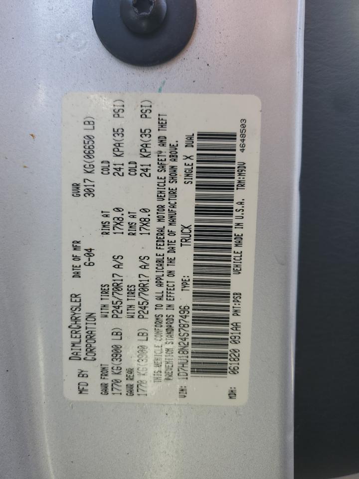 2004 Dodge Ram 1500 St VIN: 1D7HU18N24S787496 Lot: 84742875