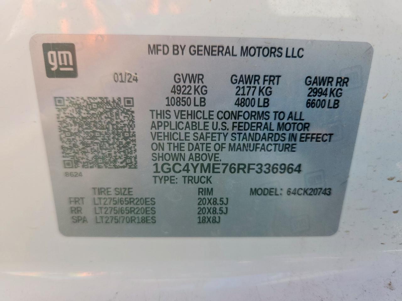 2024 Chevrolet Silverado K2500 Custom VIN: 1GC4YME76RF336964 Lot: 85485825