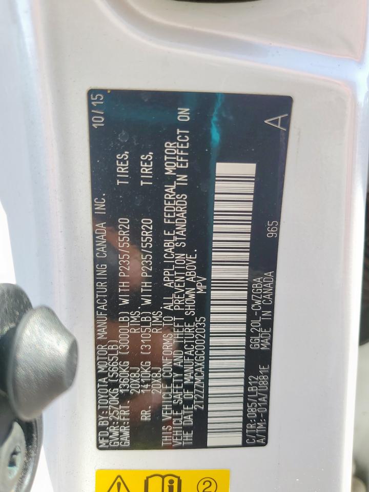 2016 Lexus Rx 350 VIN: 2T2ZZMCAXGC002035 Lot: 82055205