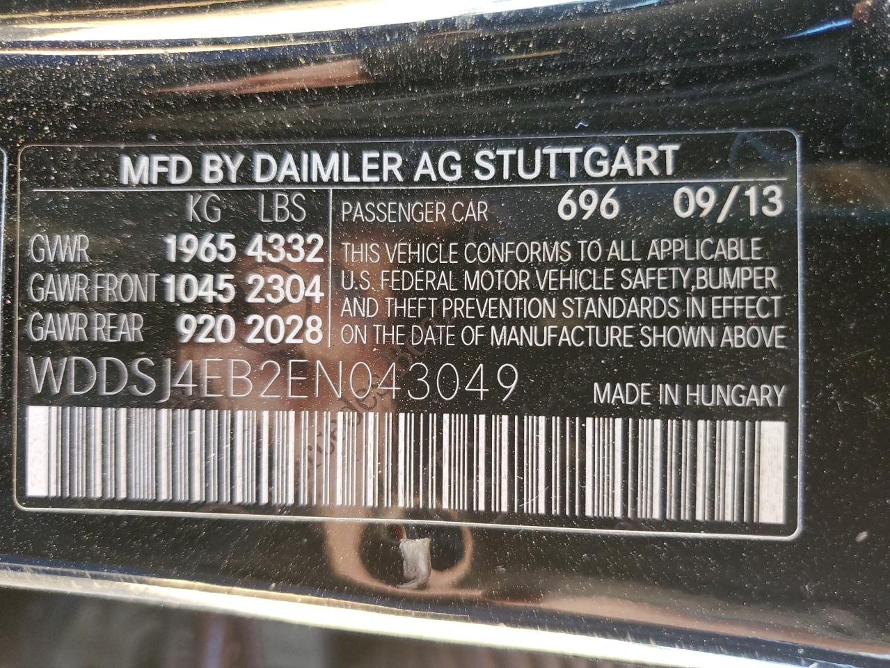 2014 Mercedes-Benz Cla 250 VIN: WDDSJ4EB2EN043049 Lot: 84782485