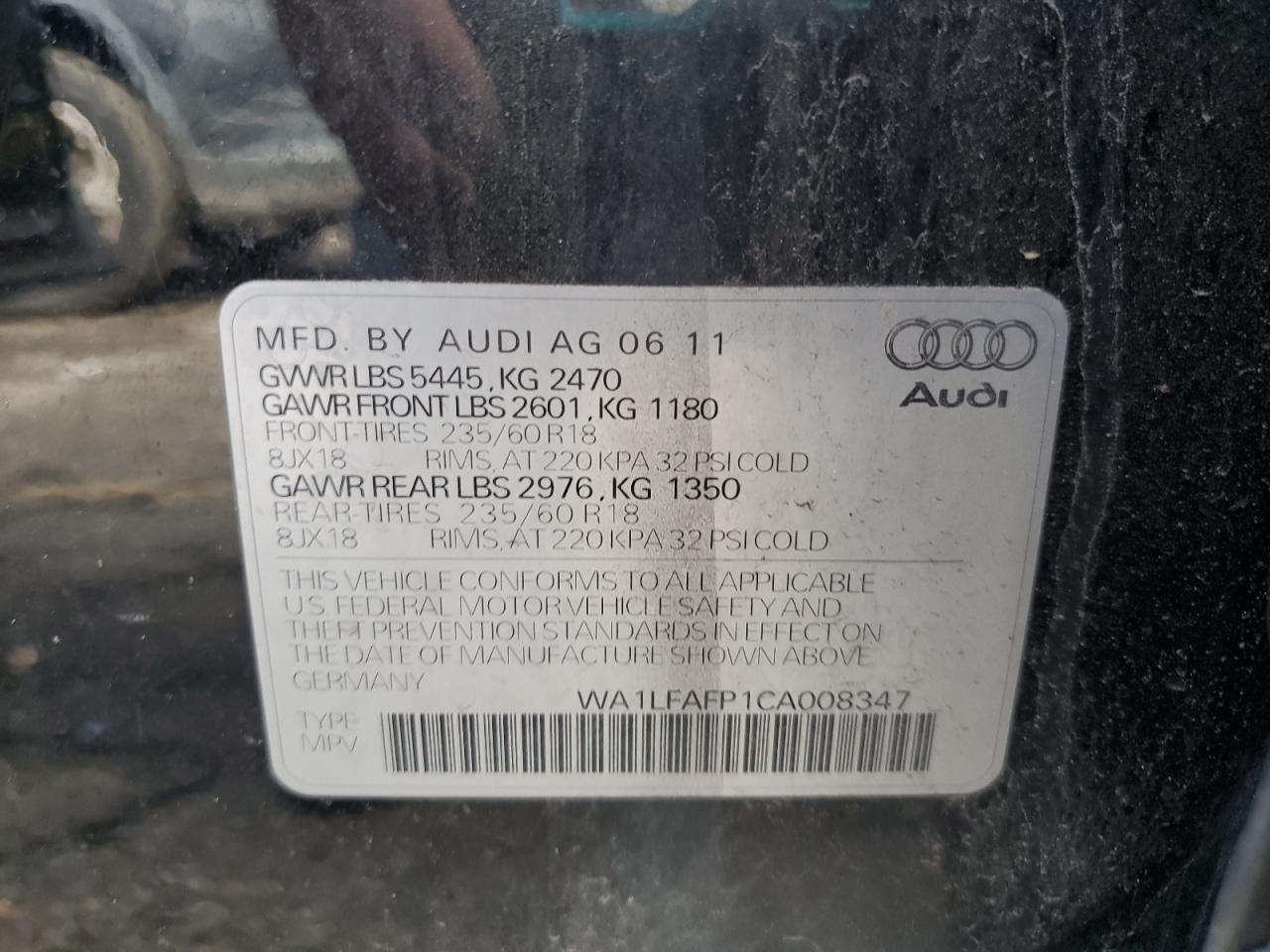 2012 Audi Q5 Premium Plus VIN: WA1LFAFP1CA008347 Lot: 82393365
