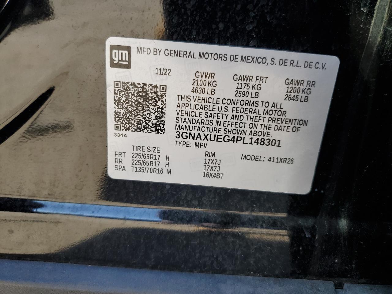 2023 Chevrolet Equinox Lt VIN: 3GNAXUEG4PL148301 Lot: 85780925