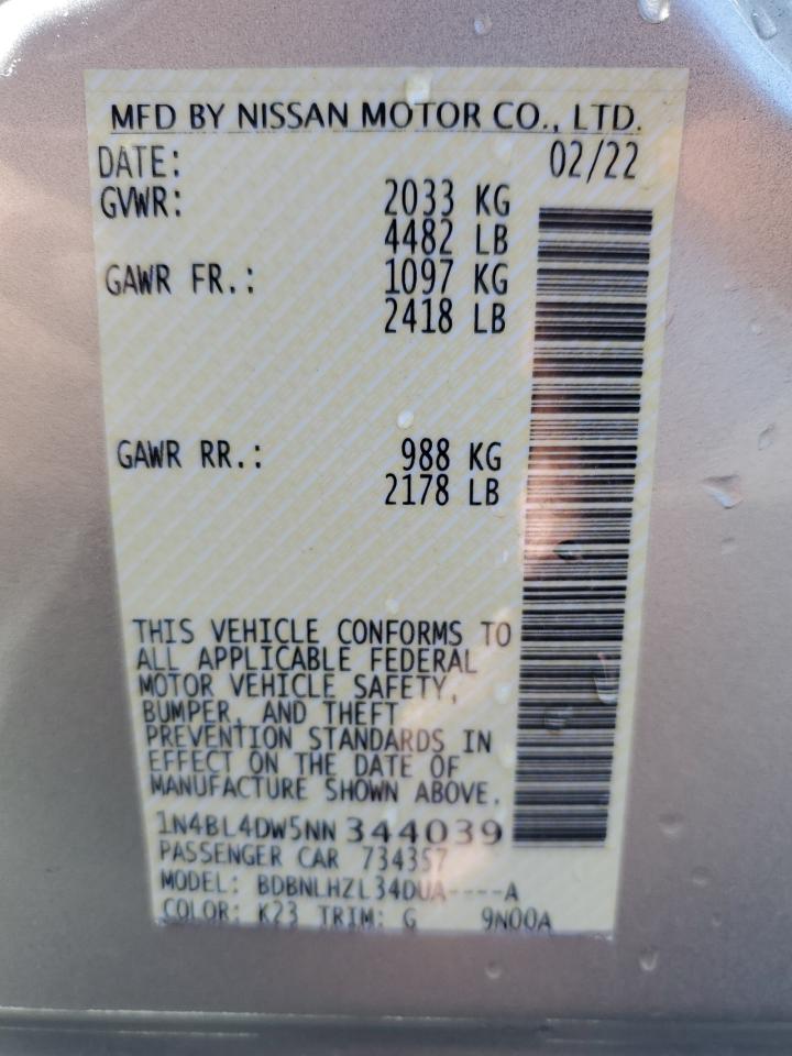 2022 Nissan Altima Sv VIN: 1N4BL4DW5NN344039 Lot: 84783275