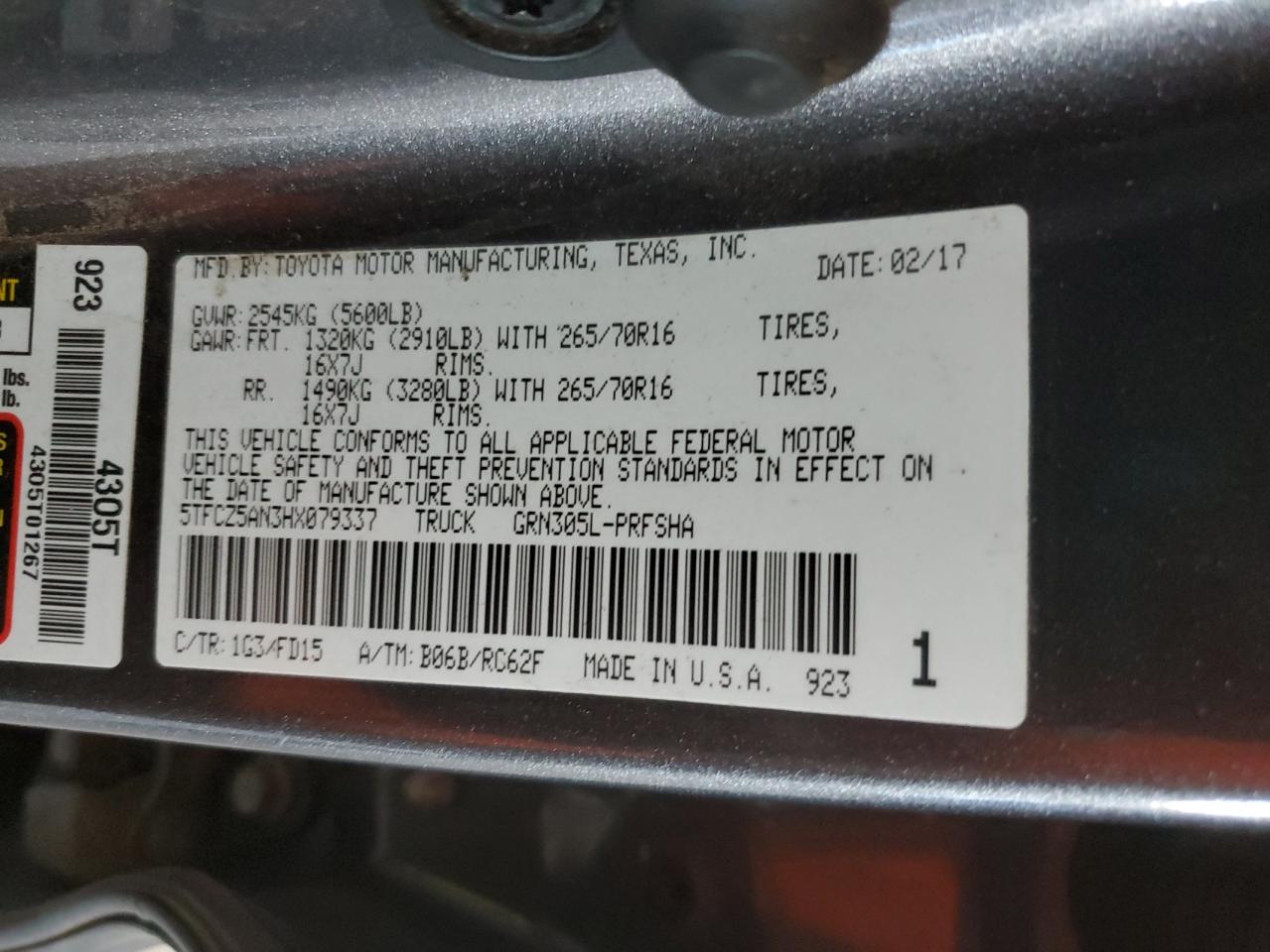 2017 Toyota Tacoma Double Cab VIN: 5TFCZ5AN3HX079337 Lot: 86542745