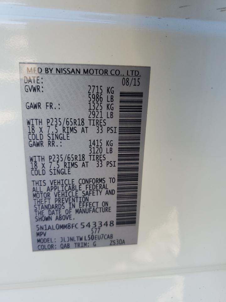 2015 Infiniti Qx60 VIN: 5N1AL0MM8FC543348 Lot: 86458855