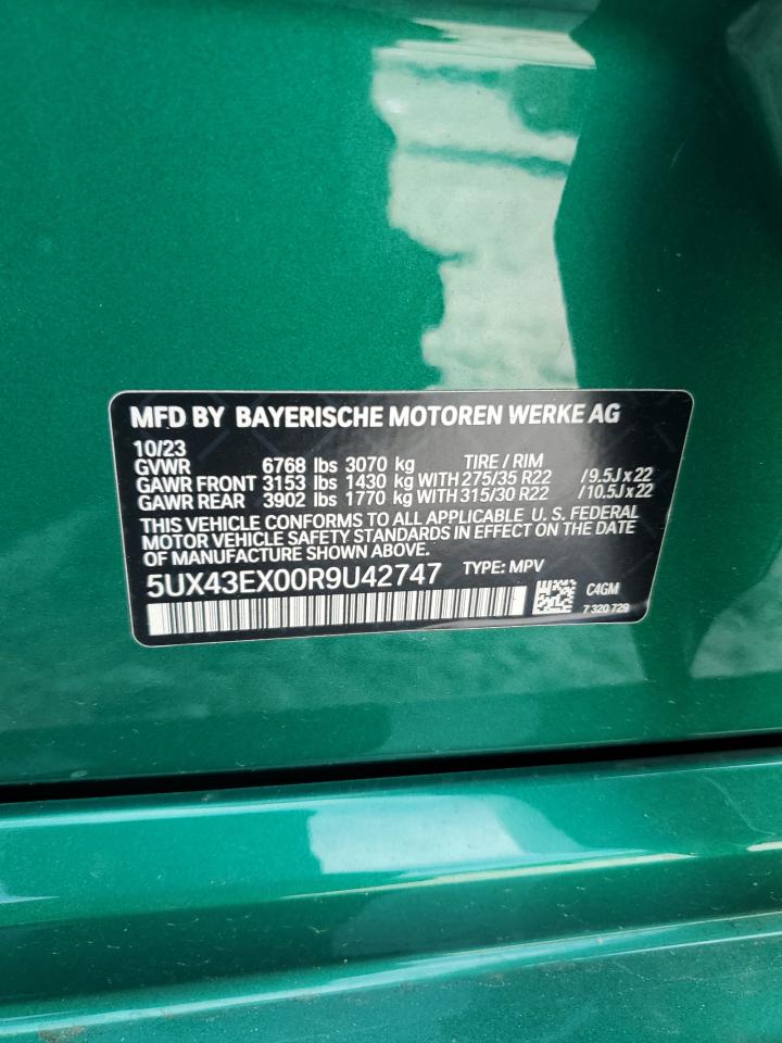 2024 BMW X6 M60I VIN: 5UX43EX00R9U42747 Lot: 85353195