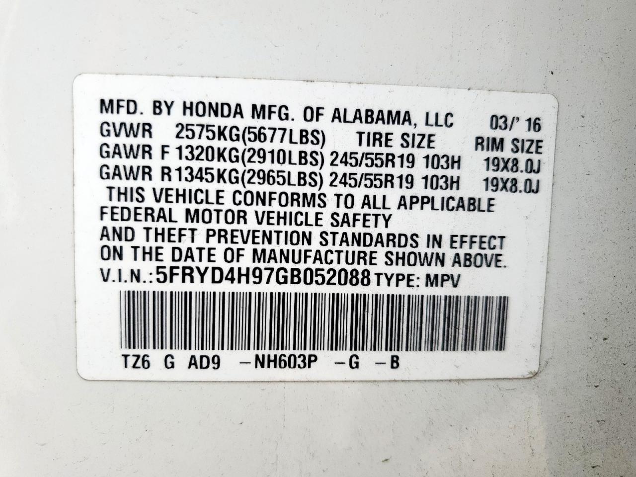 2016 Acura Mdx Advance VIN: 5FRYD4H97GB052088 Lot: 85134195