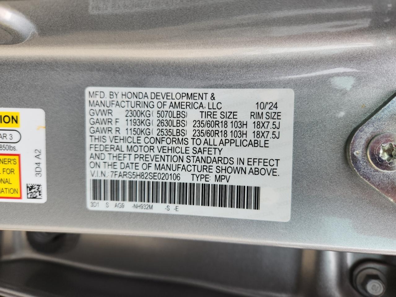 2025 Honda Cr-V Sport-L VIN: 7FARS5H82SE020106 Lot: 89715685