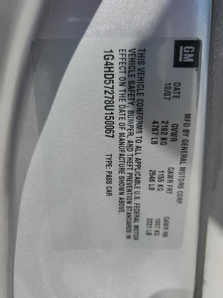 2008 Buick Lucerne Cxl VIN: 1G4HD57278U150067 Lot: 89526235