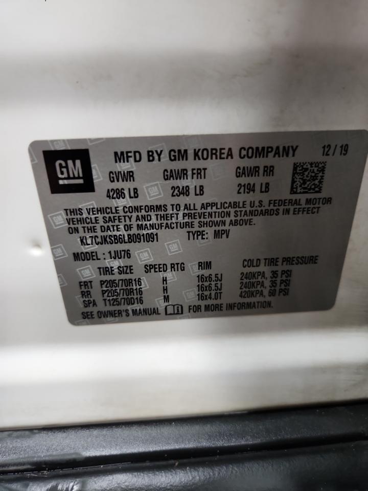 2020 Chevrolet Trax Ls VIN: KL7CJKSB6LB091091 Lot: 86793685