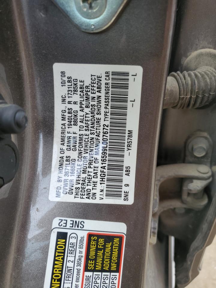 2009 Honda Civic Lx VIN: 1HGFA16599L007672 Lot: 81060295