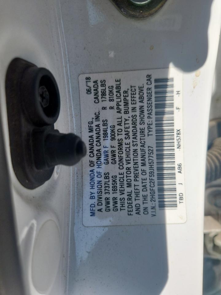 2018 Honda Civic Lx VIN: 2HGFC2F59JH577527 Lot: 85380755