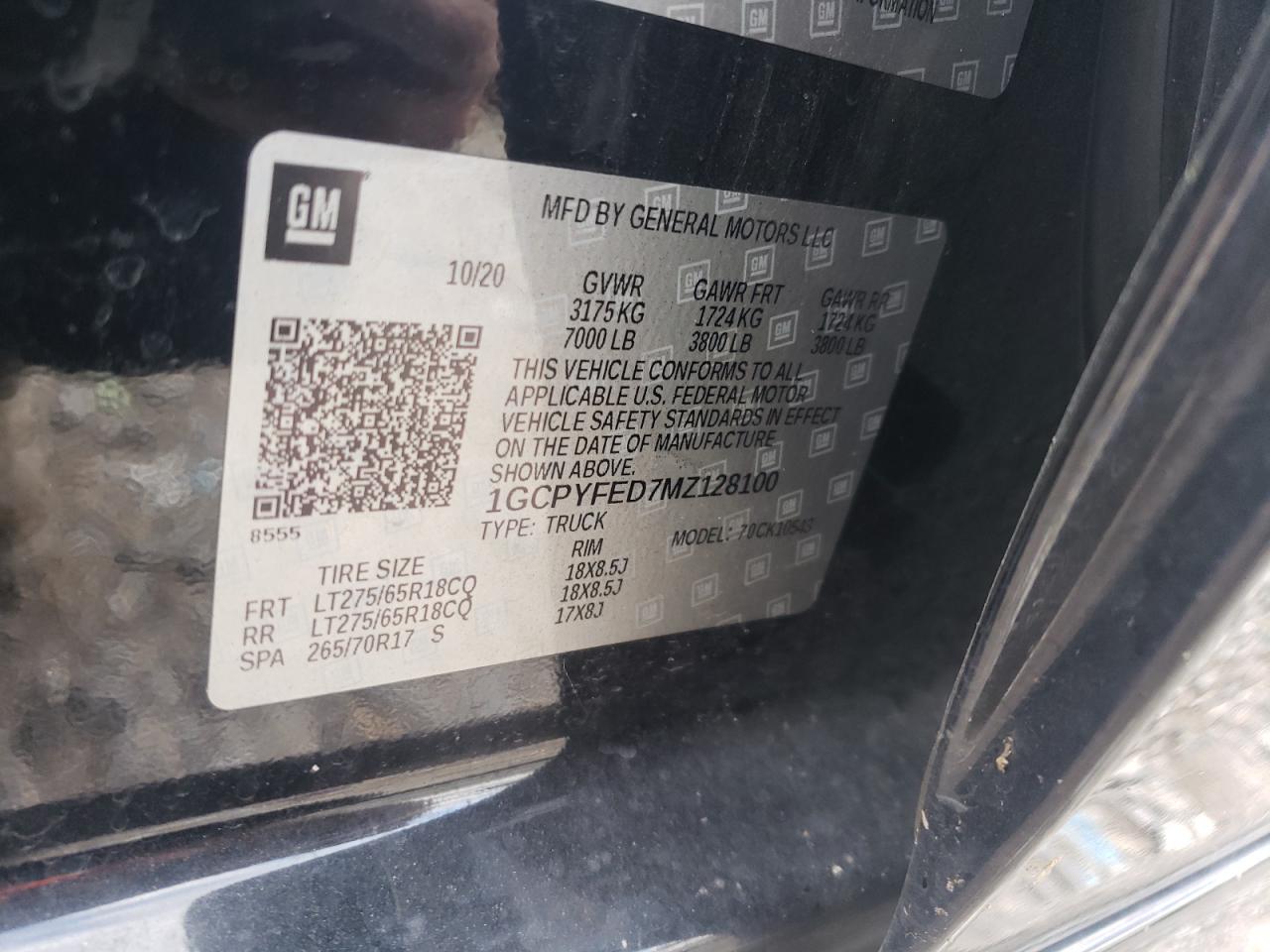 2021 Chevrolet Silverado K1500 Lt Trail Boss VIN: 1GCPYFED7MZ128100 Lot: 86059445