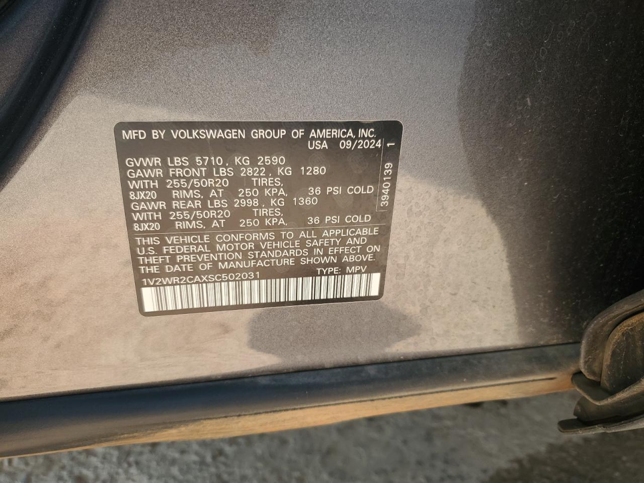 2025 Volkswagen Atlas Se VIN: 1V2WR2CAXSC502031 Lot: 87054715