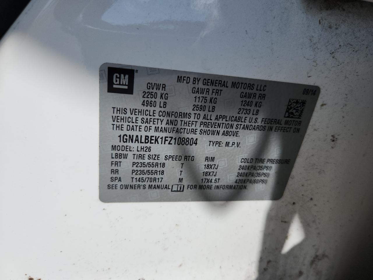 2015 Chevrolet Equinox Lt VIN: 1GNALBEK1FZ108804 Lot: 85583575