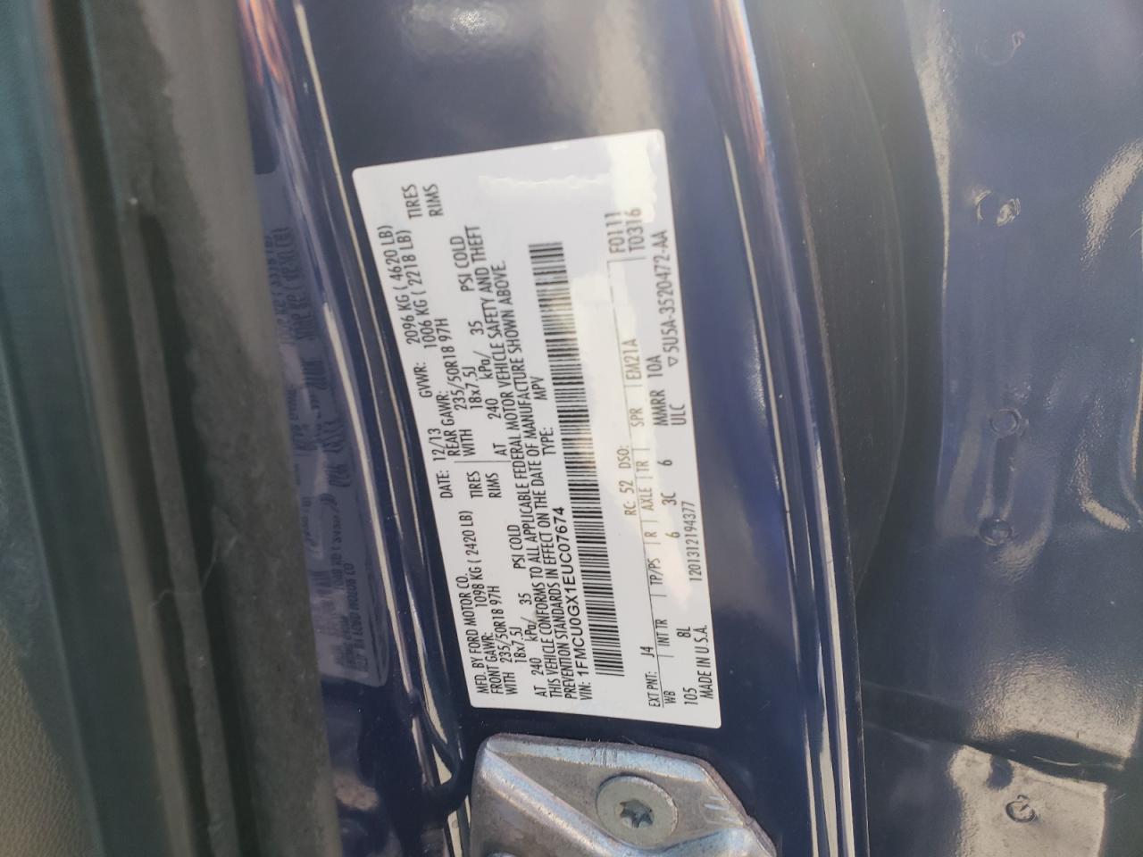 2014 Ford Escape Se VIN: 1FMCU0GX1EUC07674 Lot: 82461475