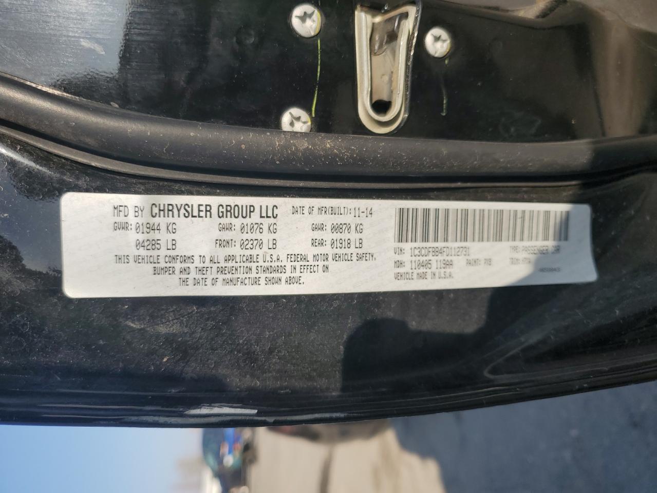 2015 Dodge Dart Sxt VIN: 1C3CDFBB4FD112731 Lot: 89733255