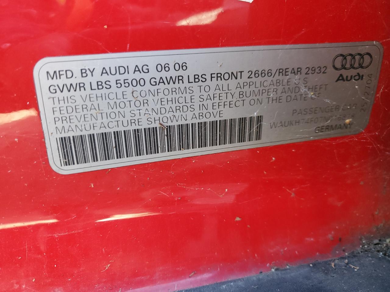 2007 Audi A6 Avant Quattro VIN: WAUKH74F07N016878 Lot: 85712985