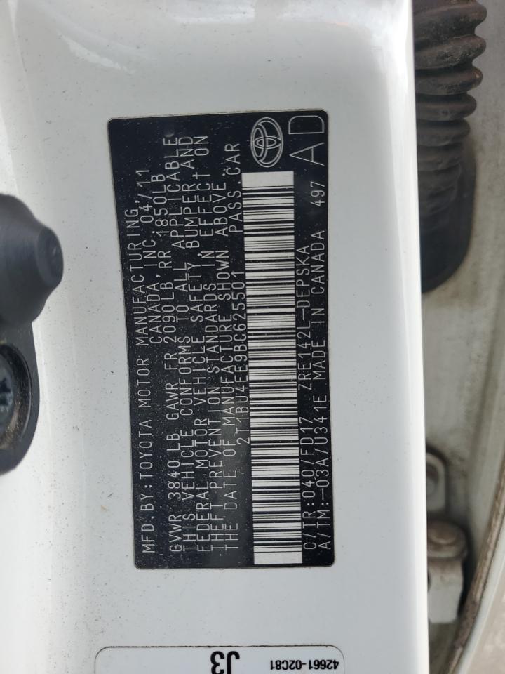 2011 Toyota Corolla Base VIN: 2T1BU4EE9BC625501 Lot: 85518265