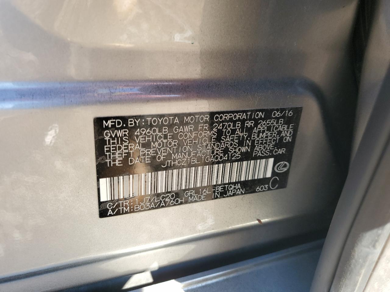 2016 Lexus Gs 350 VIN: JTHCZ1BL1GA004125 Lot: 85534035