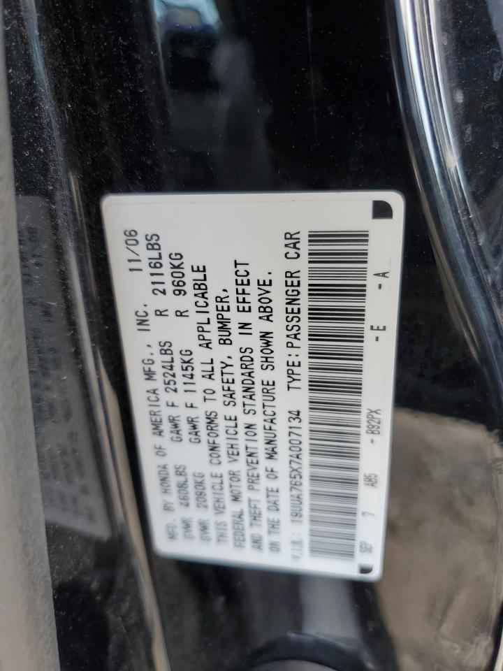 2007 Acura Tl Type S VIN: 19UUA765X7A007134 Lot: 84397655