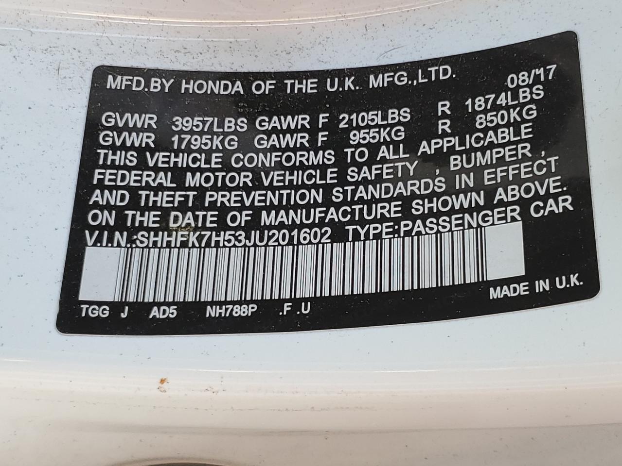 2018 Honda Civic Ex VIN: SHHFK7H53JU201602 Lot: 84710155