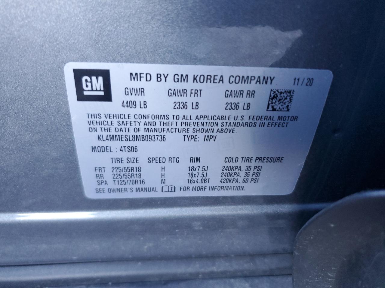 2021 Buick Encore Gx Select VIN: KL4MMESL8MB093736 Lot: 82245625