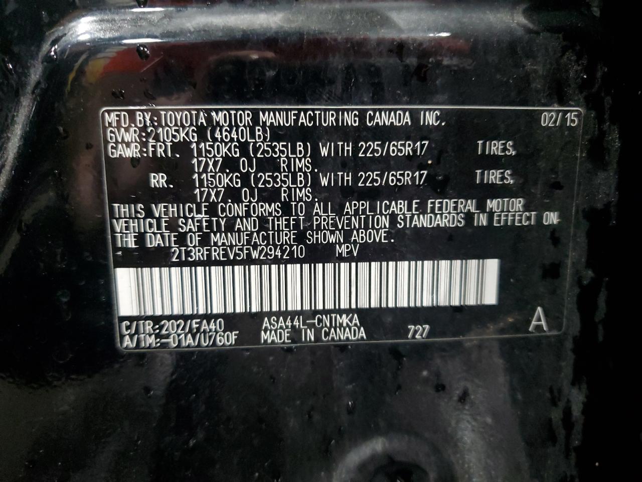 2015 Toyota Rav4 Xle VIN: 2T3RFREV5FW294210 Lot: 84390355