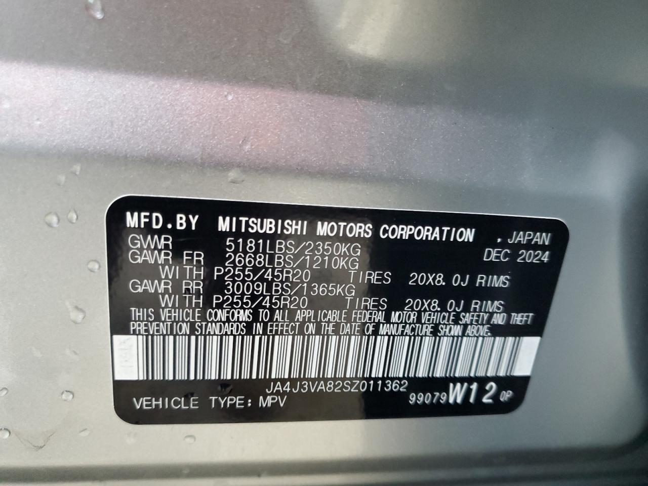 2025 Mitsubishi Outlander Se VIN: JA4J3VA82SZ011362 Lot: 81945925