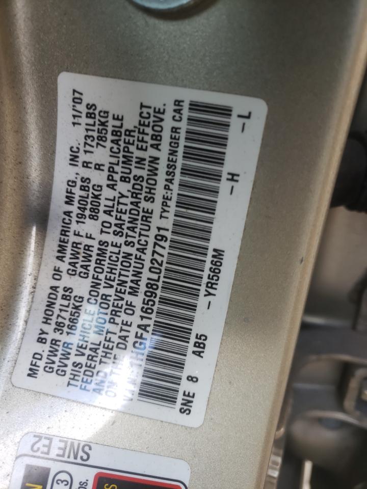 2008 Honda Civic Lx VIN: 1HGFA16598L027791 Lot: 86547475
