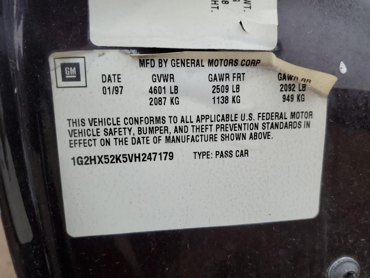 1998 Pontiac Bonneville Se VIN: 1G2HX52K5VH247179 Lot: 85195215