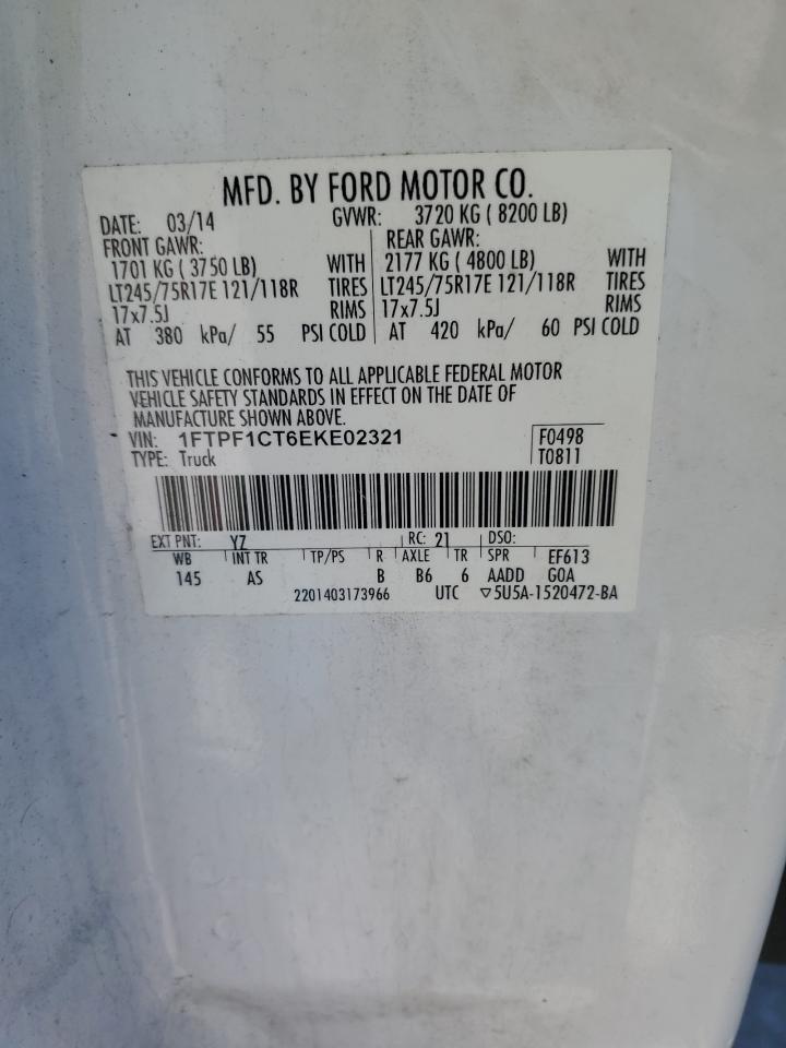 2014 Ford F150 VIN: 1FTPF1CT6EKE02321 Lot: 85883575