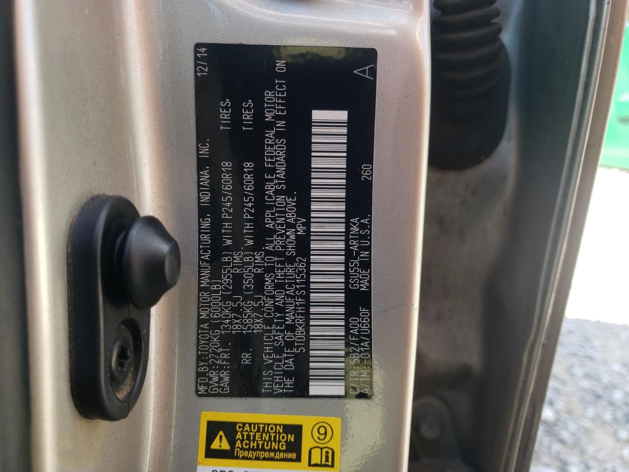 2015 Toyota Highlander Le VIN: 5TDBKRFH1FS115362 Lot: 90059055