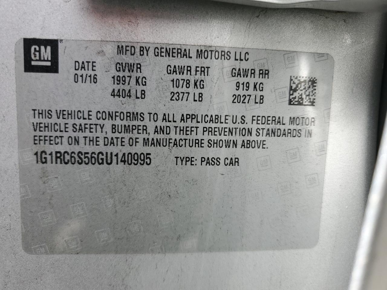 2016 Chevrolet Volt Lt VIN: 1G1RC6S56GU140995 Lot: 86245005