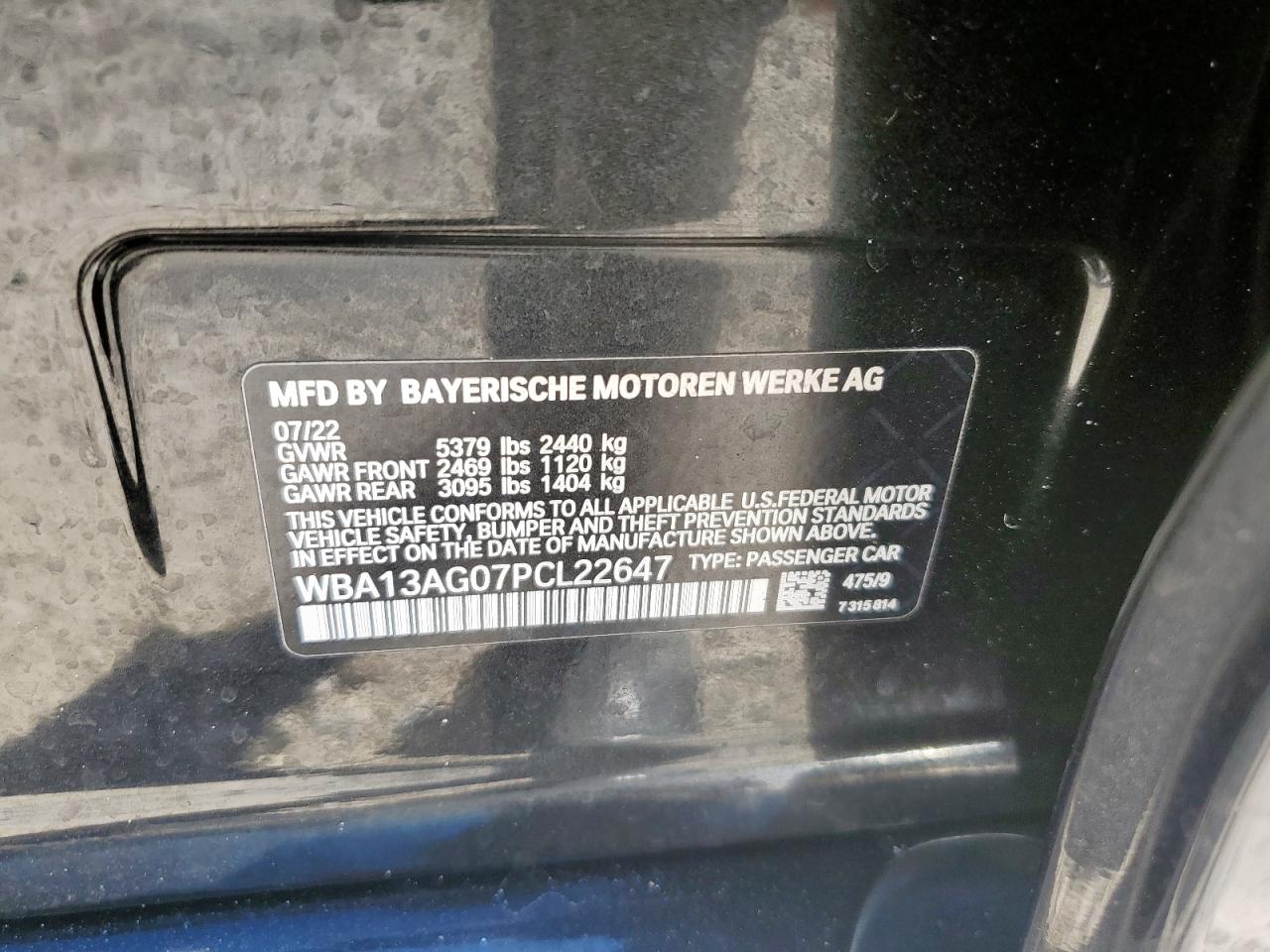 2023 BMW 530E VIN: WBA13AG07PCL22647 Lot: 90889445