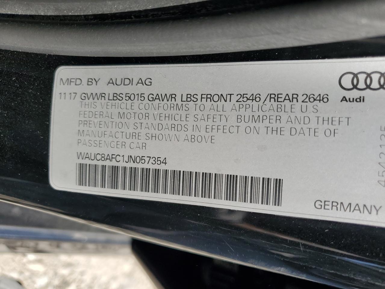 2018 Audi A6 Premium VIN: WAUC8AFC1JN057354 Lot: 86444725