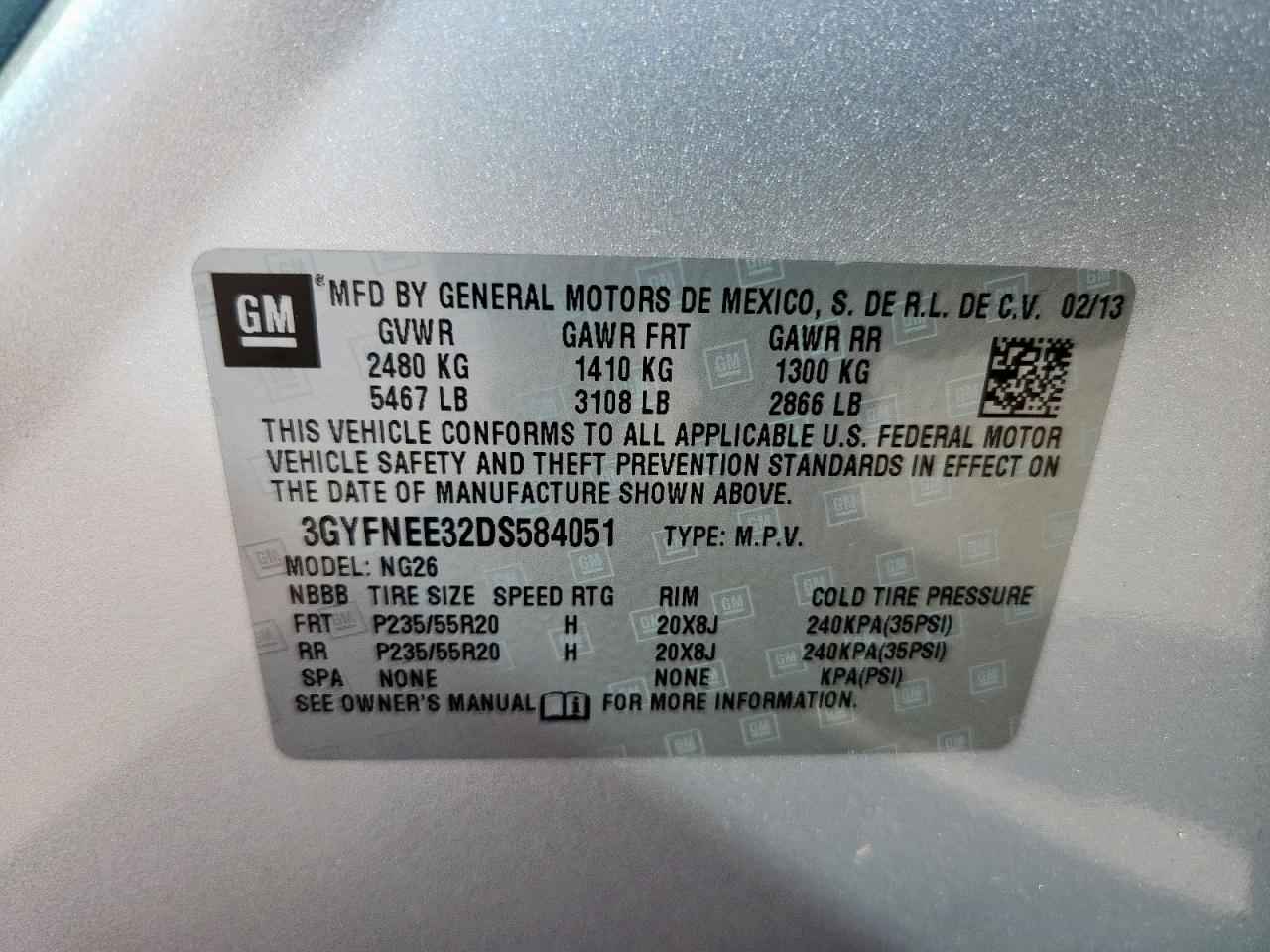 2013 Cadillac Srx Premium Collection VIN: 3GYFNEE32DS584051 Lot: 85267245