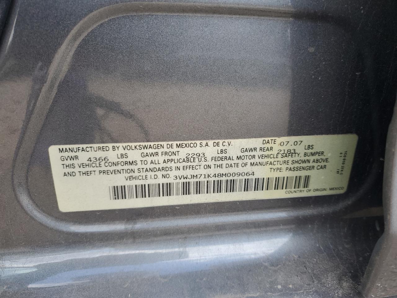 2008 Volkswagen Jetta S VIN: 3VWJM71K48M009064 Lot: 85837725