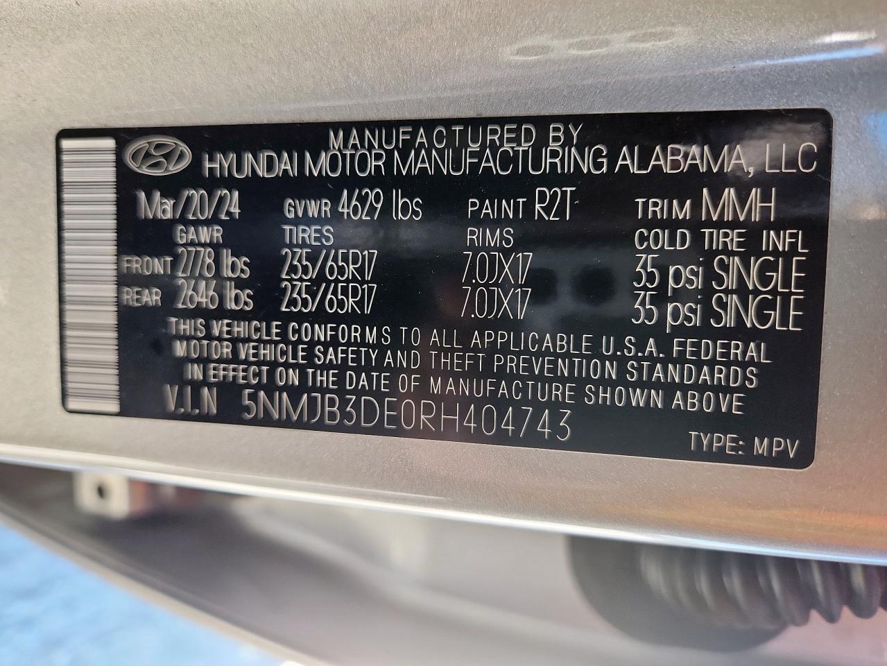 2024 Hyundai Tucson Sel VIN: 5NMJB3DE0RH404743 Lot: 85926185